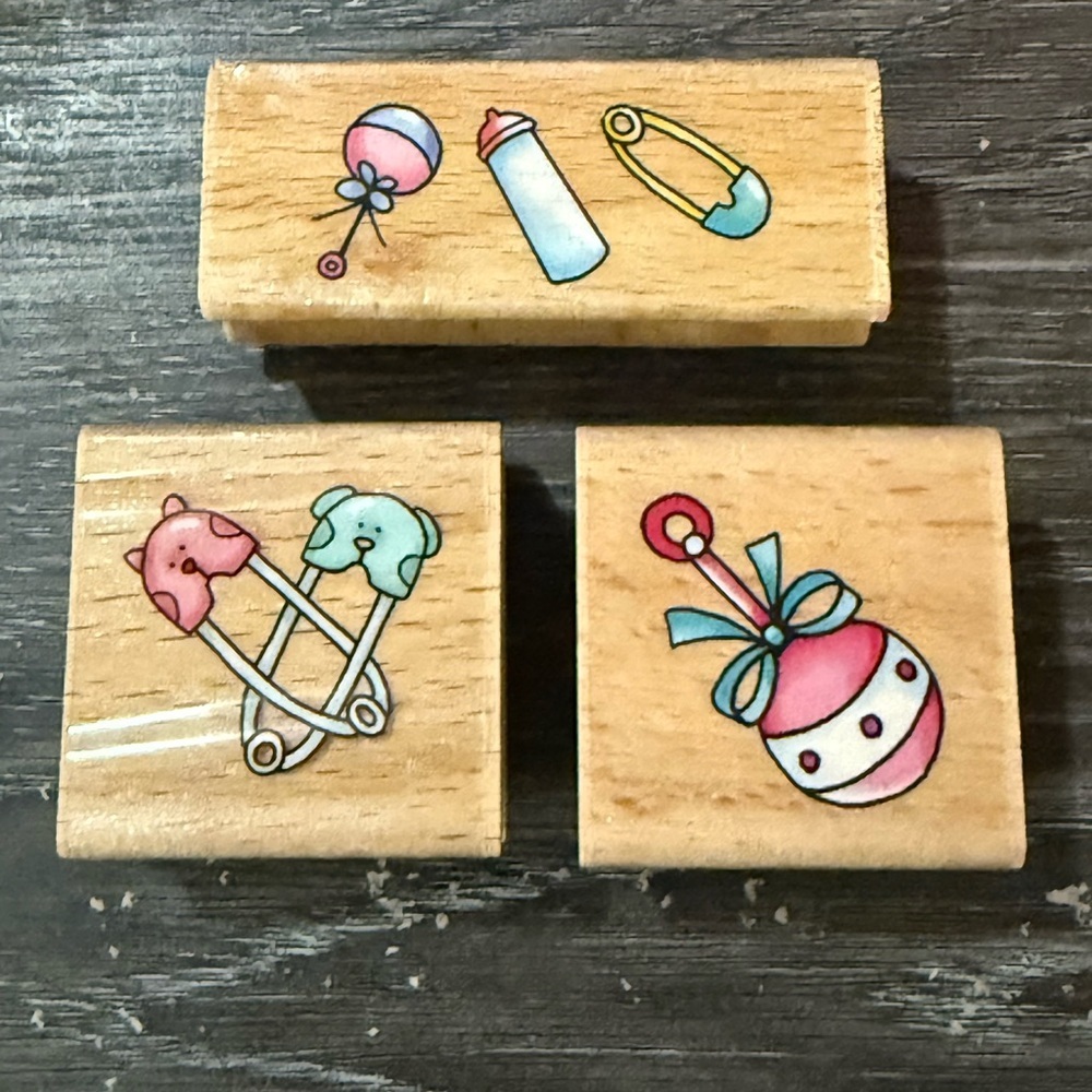 Colorful Baby-Themed Wooden Stamp Set